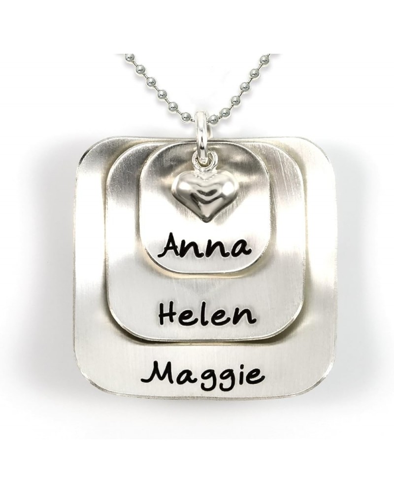 Square Lucky Three Sterling Silver Personalized Necklace Comes with 3 Customizable Charms and a Sterling Silver Heart Charm. ...