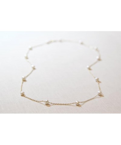 Dainty Pearl Necklaces for Women Girls 14K Gold Plated Pearl Drop Necklaces Sliver Pearl Chain Necklace Simple Pearl Choker P...