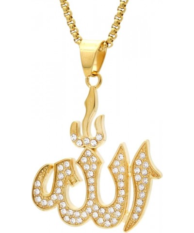 18K Gold Plated Iced Out Stainless Steel Allah Sign Pendant Arabic Necklace Gold $7.01 Necklaces