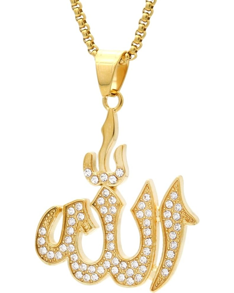 18K Gold Plated Iced Out Stainless Steel Allah Sign Pendant Arabic Necklace Gold $7.01 Necklaces