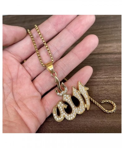 18K Gold Plated Iced Out Stainless Steel Allah Sign Pendant Arabic Necklace Gold $7.01 Necklaces