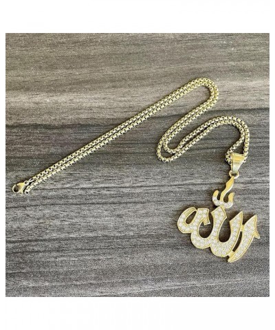 18K Gold Plated Iced Out Stainless Steel Allah Sign Pendant Arabic Necklace Gold $7.01 Necklaces