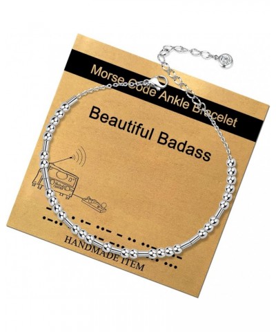 Morse Code Silver Anklet for Women,Beaded Chain Ankle Bracelets for Women Girls Mother Daughter Sister Friend Dainty Inspirat...