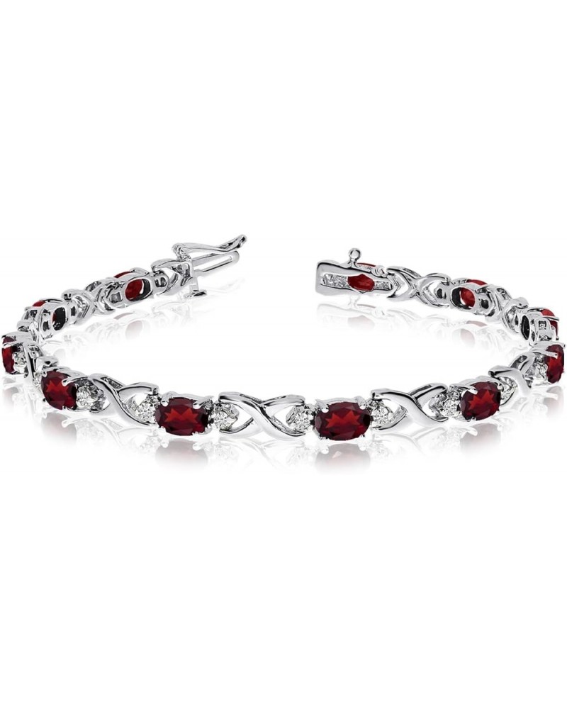 14k White Gold Natural Gemstone And Diamond Tennis Bracelet Garnet $987.41 Bracelets