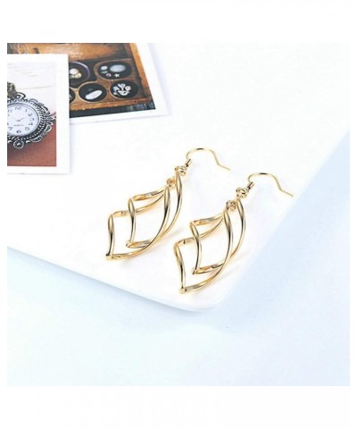 Women's Pretty 18K Gold Plated Double/Triple/Tassel Linear Loops Design Twist Wave Hook Dangle Earrings for Women Girls Gold ...