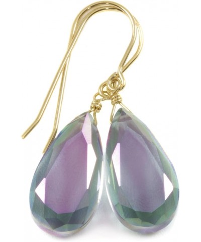 Rainbow Mystic Simulated Topaz Earrings Faceted Teardrops Simple Dainty Drops 1.4 Yellow Gold $20.68 Earrings