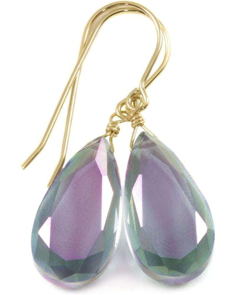 Rainbow Mystic Simulated Topaz Earrings Faceted Teardrops Simple Dainty Drops 1.4 Yellow Gold $20.68 Earrings