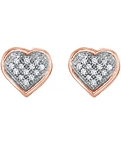 Natural Diamond Accent Pave Heart 14K Solid Gold Stud Earrings Rose Gold $53.82 Earrings