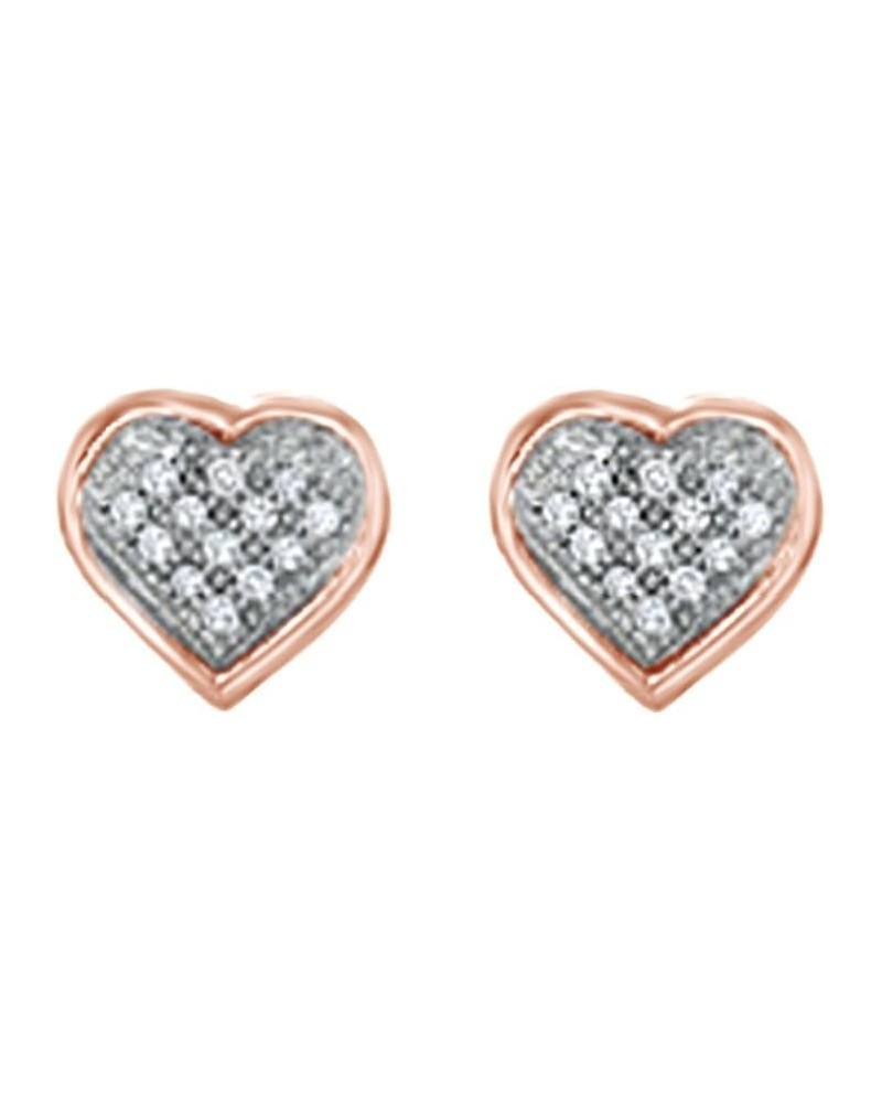 Natural Diamond Accent Pave Heart 14K Solid Gold Stud Earrings Rose Gold $53.82 Earrings