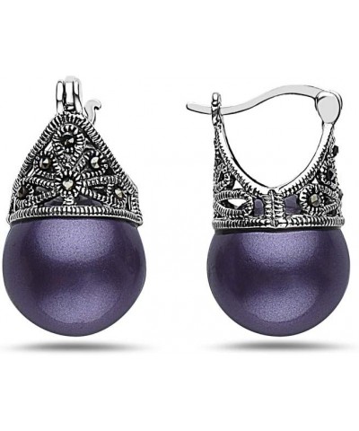 SILVER EMPIRE Fine Jewelry | 925 Sterling Silver Filigree Earrings for Women | Features Marcasite & Colorful Glass Pearls | C...