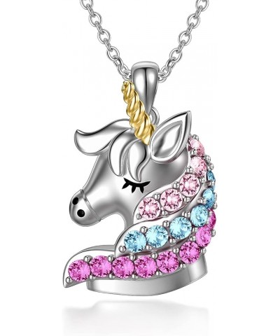 Sterling Silver Unicorn Necklace, Unicorn Jewelry Birthday Gifts for Girls Daughter Granddaughter Women Multicolor $22.88 Nec...