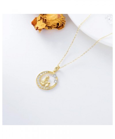 14K Solid Gold Girl and Dog&Cat Under The Moon Necklace Star Necklaces for Women Yellow Gold Necklaces for Wife Girlfriend St...