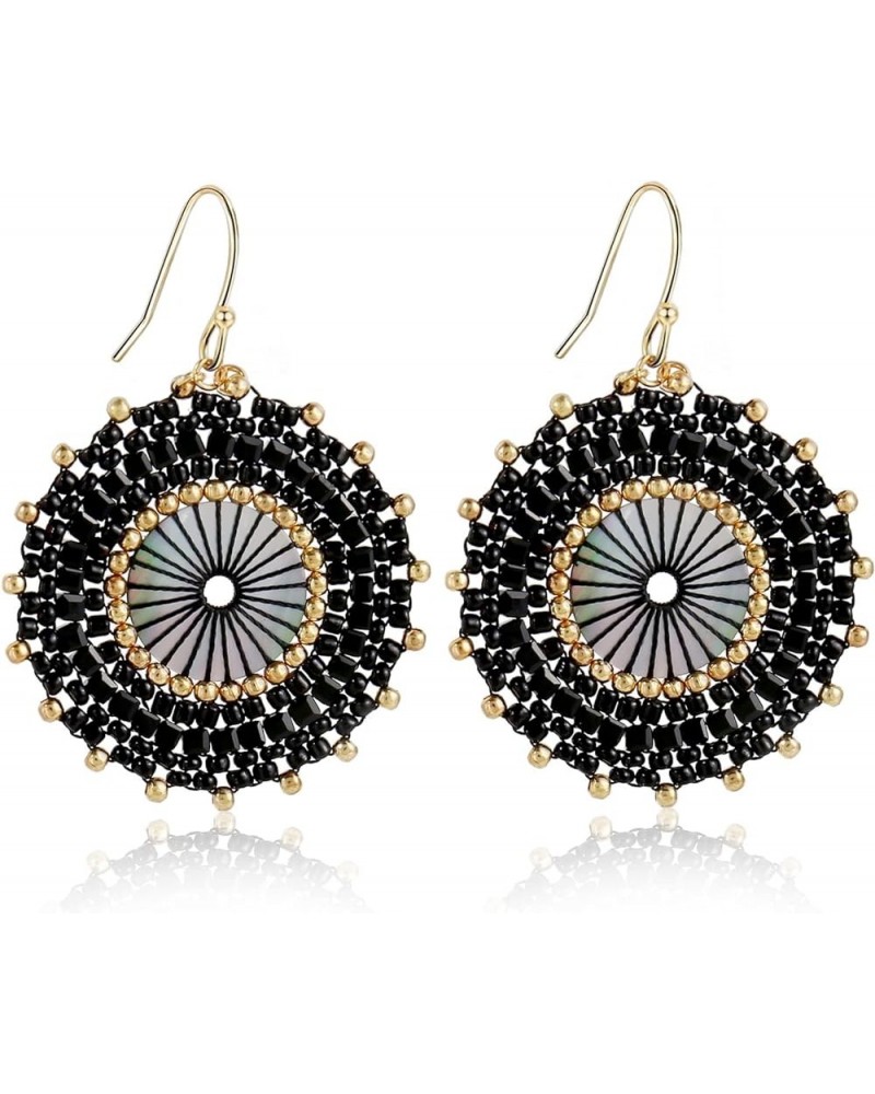 Colorful Bead Earrings For Women Summer Beach Handmade Bead Earrings Bohemia Hoop Dangle Earring For Girls Black $9.51 Earrings