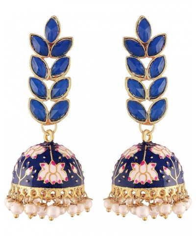 18k Gold Plated Indian Wedding Bollywood Enamel Leaf Shape Jhumki Earring For Women (E2922) Blue $13.92 Earrings