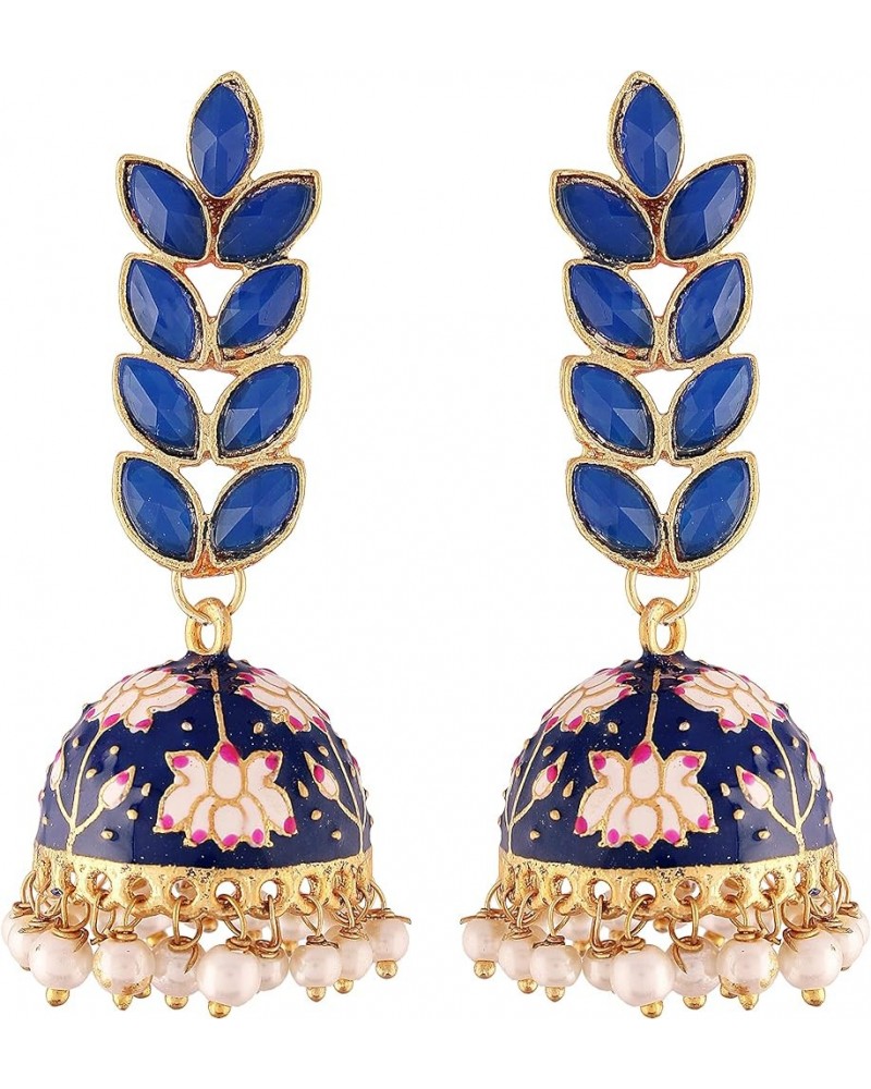 18k Gold Plated Indian Wedding Bollywood Enamel Leaf Shape Jhumki Earring For Women (E2922) Blue $13.92 Earrings