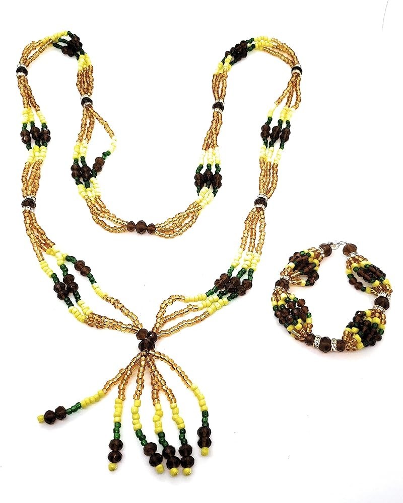 WORLDMARTSHOPPING - Santeria, Orisha Fancy Party Beaded Necklace & Bracelet (Maso Style) Oshun Olordi $38.64 Bracelets