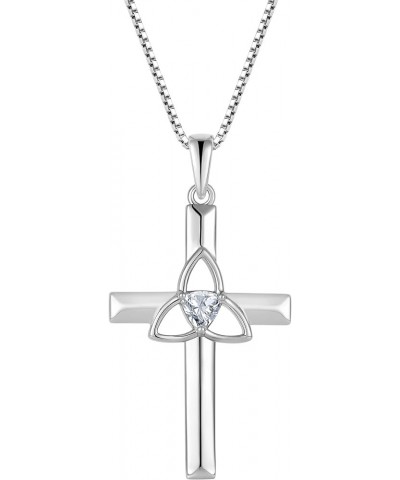 Celtic Cross Necklace for Women 925 Sterling Silver with White Gold Plated Birthstone Pendant Necklaces for Holiday Gifts Sim...