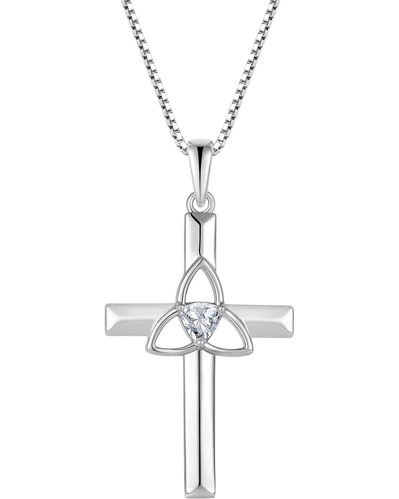 Celtic Cross Necklace for Women 925 Sterling Silver with White Gold Plated Birthstone Pendant Necklaces for Holiday Gifts Sim...