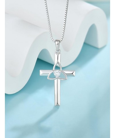 Celtic Cross Necklace for Women 925 Sterling Silver with White Gold Plated Birthstone Pendant Necklaces for Holiday Gifts Sim...