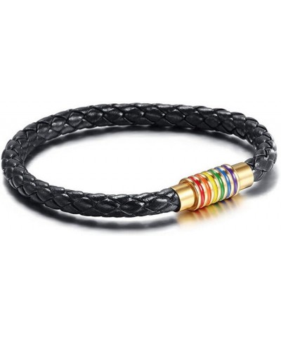 Leather Braided LGBT Rainbow Bracelet Stainless Steel Bangle Gay & Lesbian Pride Silver/Gold Black Gold(6mm+8.3'') $4.50 Brac...