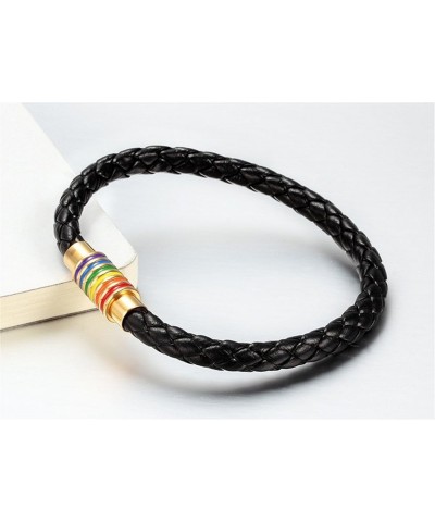 Leather Braided LGBT Rainbow Bracelet Stainless Steel Bangle Gay & Lesbian Pride Silver/Gold Black Gold(6mm+8.3'') $4.50 Brac...