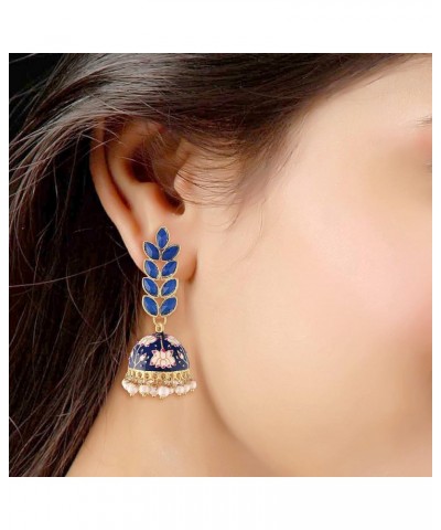 18k Gold Plated Indian Wedding Bollywood Enamel Leaf Shape Jhumki Earring For Women (E2922) Blue $13.92 Earrings