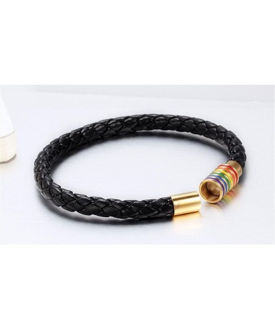 Leather Braided LGBT Rainbow Bracelet Stainless Steel Bangle Gay & Lesbian Pride Silver/Gold Black Gold(6mm+8.3'') $4.50 Brac...