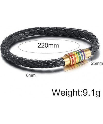 Leather Braided LGBT Rainbow Bracelet Stainless Steel Bangle Gay & Lesbian Pride Silver/Gold Black Gold(6mm+8.3'') $4.50 Brac...