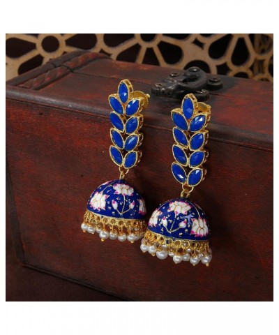 18k Gold Plated Indian Wedding Bollywood Enamel Leaf Shape Jhumki Earring For Women (E2922) Blue $13.92 Earrings