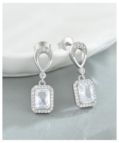 925 Sterling Silver Cubic Zirconia Drop Dangle Women Earrings Hypoallergenic Square Earrings Birthday Jewelry Gifts for Women...