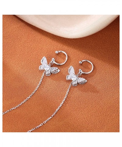 925 Sterling Silver Elegant Butterfly Cuff Earrings Chain for Women Teen Girls Butterfly Earrings Crawler Earrings Wrap A-Sil...