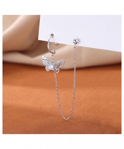 925 Sterling Silver Elegant Butterfly Cuff Earrings Chain for Women Teen Girls Butterfly Earrings Crawler Earrings Wrap A-Sil...