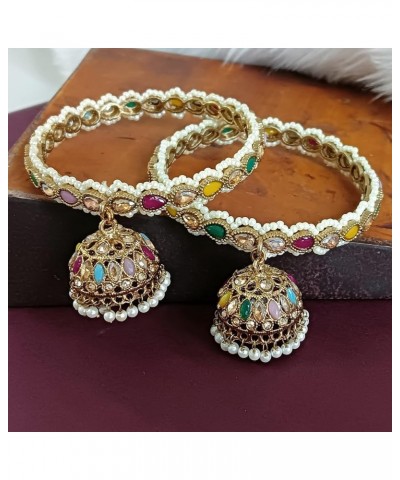 Indian Bollywood Traditional Rhinestone Crystal Wedding Jhumka Tassel Bracelet Bangle Set Jewelry Style 1 (Set of 2 Pcs) 2-6 ...