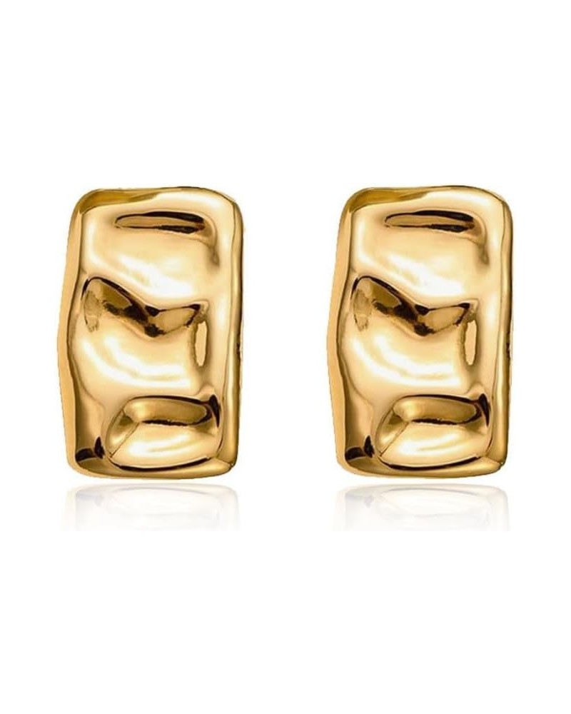 Trendy Geometric Rectangle Stud Earrings Gold Silver Irregular Hammered Chunky Square Earrings Statement Earrings for Women S...