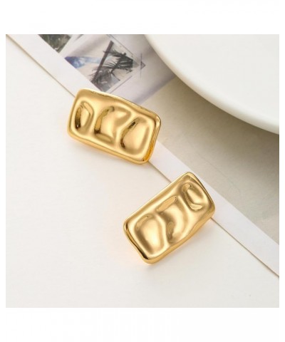 Trendy Geometric Rectangle Stud Earrings Gold Silver Irregular Hammered Chunky Square Earrings Statement Earrings for Women S...