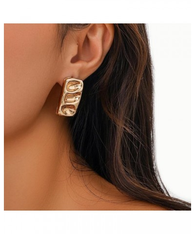 Trendy Geometric Rectangle Stud Earrings Gold Silver Irregular Hammered Chunky Square Earrings Statement Earrings for Women S...