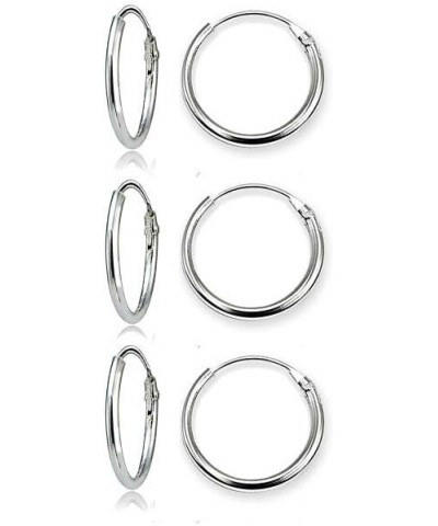 Sterling Silver Small Endless 15mm Round Unisex Hoop Earrings for Men Women Set of 3 Pairs Sterling Silver $11.99 Earrings