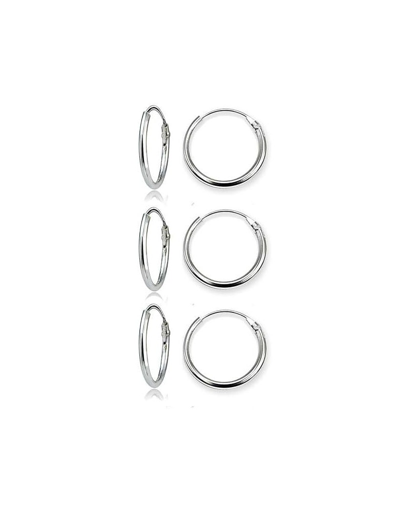 Sterling Silver Small Endless 15mm Round Unisex Hoop Earrings for Men Women Set of 3 Pairs Sterling Silver $11.99 Earrings