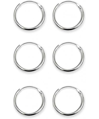 Sterling Silver Small Endless 15mm Round Unisex Hoop Earrings for Men Women Set of 3 Pairs Sterling Silver $11.99 Earrings