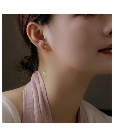 Imitation Hetian Jade Earrings Fashion Mini Earrings Temperament Gold Dangle Earrings Chinese Style Jewelry(B Ear Clip) C ear...