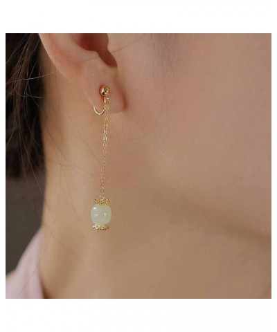 Imitation Hetian Jade Earrings Fashion Mini Earrings Temperament Gold Dangle Earrings Chinese Style Jewelry(B Ear Clip) C ear...