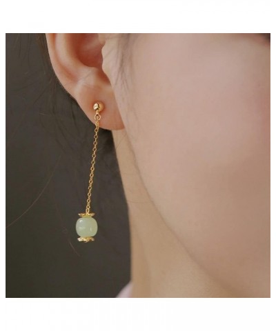 Imitation Hetian Jade Earrings Fashion Mini Earrings Temperament Gold Dangle Earrings Chinese Style Jewelry(B Ear Clip) C ear...