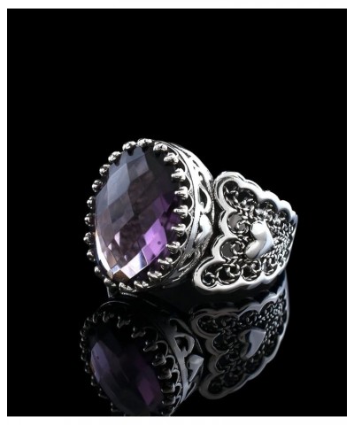 925 Sterling Silver Handcrafted Filigre Art Double Heart Detailed Women Cocktail Ring with Gemstones Amethyst $28.80 Rings