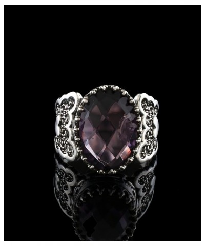 925 Sterling Silver Handcrafted Filigre Art Double Heart Detailed Women Cocktail Ring with Gemstones Amethyst $28.80 Rings