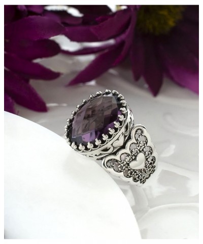 925 Sterling Silver Handcrafted Filigre Art Double Heart Detailed Women Cocktail Ring with Gemstones Amethyst $28.80 Rings