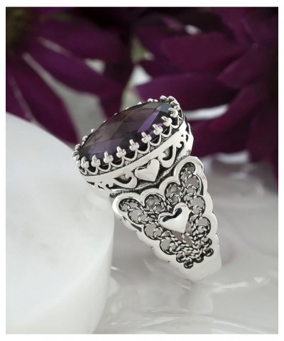 925 Sterling Silver Handcrafted Filigre Art Double Heart Detailed Women Cocktail Ring with Gemstones Amethyst $28.80 Rings