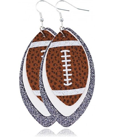 Football Earrings Glitter Faux Leather Football Earrings Single Layer Football Dangle Earings Baseball Leather Teardrop Earri...