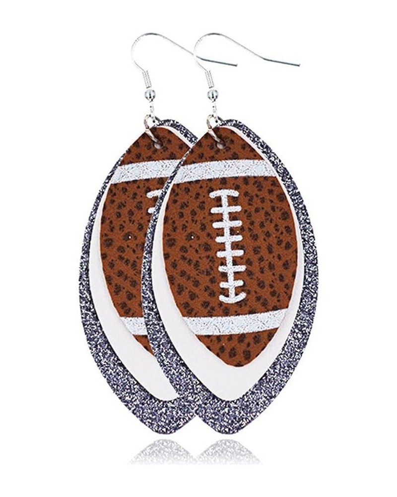 Football Earrings Glitter Faux Leather Football Earrings Single Layer Football Dangle Earings Baseball Leather Teardrop Earri...