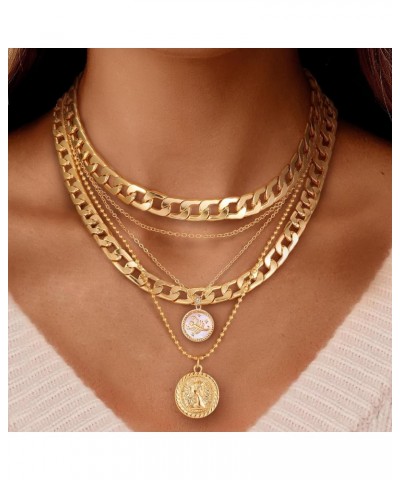 Gold Layered Necklaces for Women Chunky Gold Necklace Link Chain Choker Necklaces for Girls Trendy Retro Coin Pendant Gold Ne...