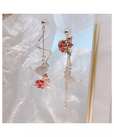 Flower Earrings for Women Cherry Blossom Earrings Rose Flower Earrings Leaf Petal Dangle Drop Earrings Fairy Pearl Earrings J...